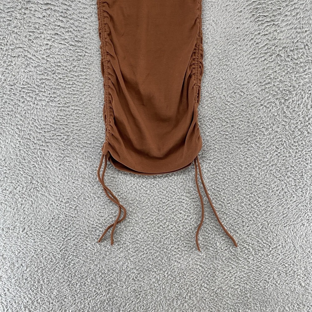 Zara T Shirt Dress Womens S Brown Ruched Bodycon Mini Ribbed Capsule Neutral - Picture 2 of 12